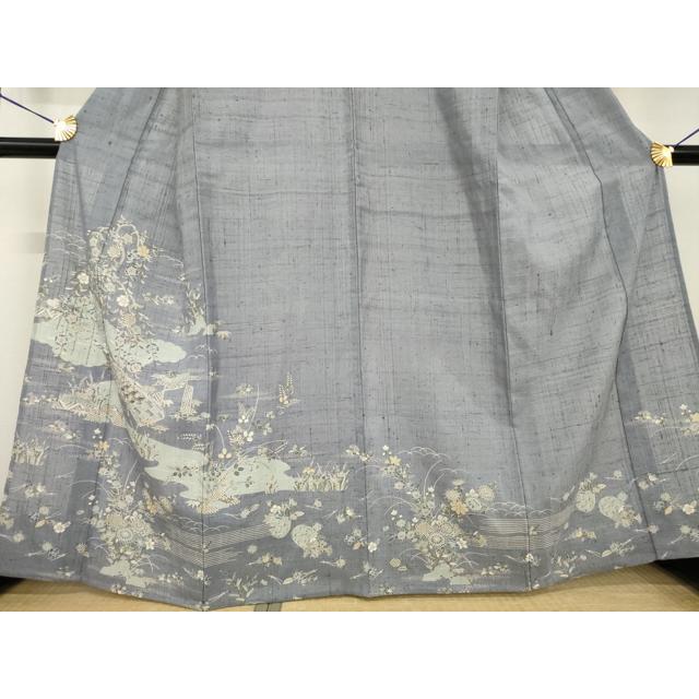 平和屋着物▽染織の名門　しょうざん 生紬　訪問着　単衣　風景文　正絹　逸品　AABG7202ck_2