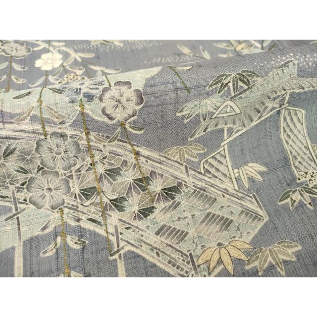 平和屋着物▽染織の名門　しょうざん 生紬　訪問着　単衣　風景文　正絹　逸品　AABG7202ck_4