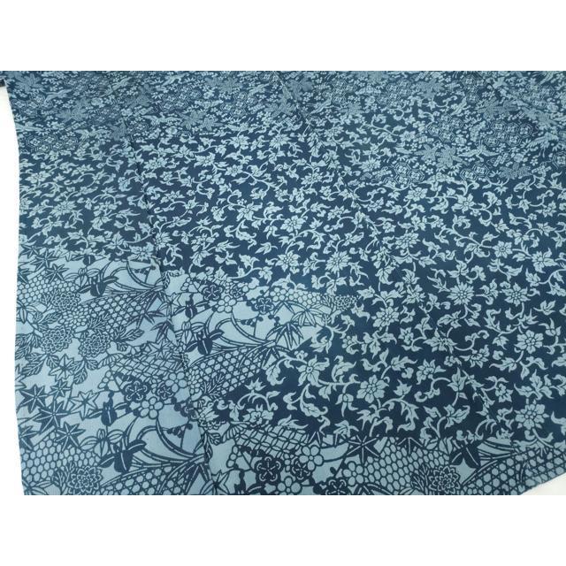 平和屋着物▽上質な小紋　単衣　藍　型染め　切嵌花文　ロング丈　正絹　逸品　AABE5667fy 平和屋着物○阿波藍染 阿波友禅 徳島県無形文化財保持者 香川卓美 小紋