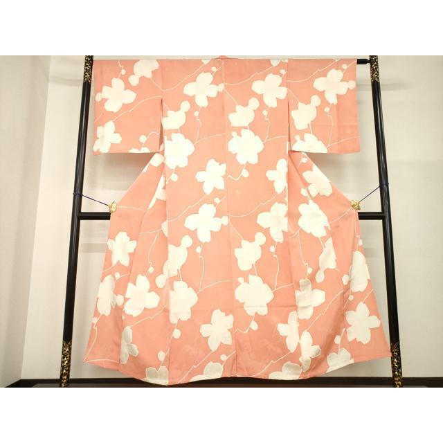平和屋着物▽上質な小紋　単衣　地紋起こし　枝花文　正絹　逸品　AABG7222ck_1