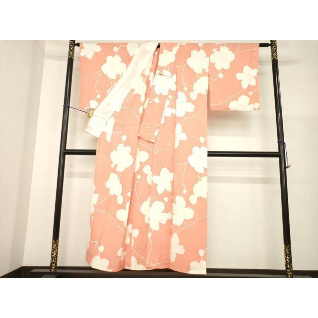 平和屋着物▽上質な小紋　単衣　地紋起こし　枝花文　正絹　逸品　AABG7222ck_2