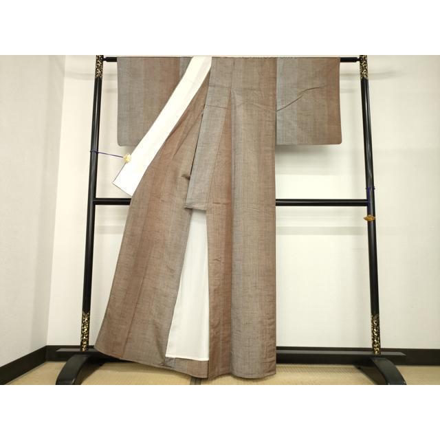 平和屋着物▽上質な紬　単衣　間道　正絹　逸品　AABG7636ck_2
