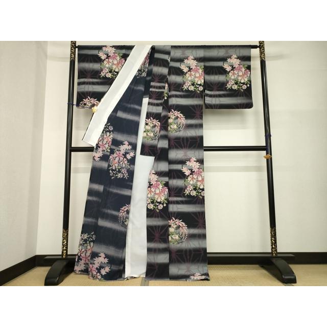 平和屋着物▽小紋　単衣　麻の葉花丸文　洗える着物　AABG7663ck_2