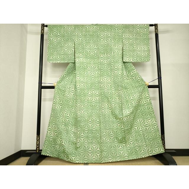 平和屋着物▽上質な紬　単衣　麻の葉文様　正絹　逸品　AABG7667ck_1