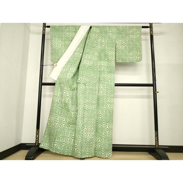 平和屋着物▽上質な紬　単衣　麻の葉文様　正絹　逸品　AABG7667ck_2