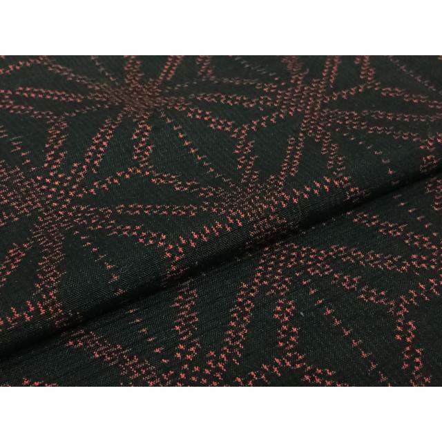 平和屋着物▽上質な紬　単衣　麻の葉文様　黒地　正絹　逸品　AABG7716jh_4