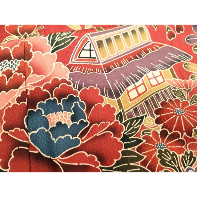 最終お値下げ　美品　正絹　上質な縮緬　紅型　とっても可愛い振袖〜♡ 裾の躾付き 平和屋着物○豪華振袖 紅型 流水鴛鴦風景文 さが美扱い 正絹 逸品