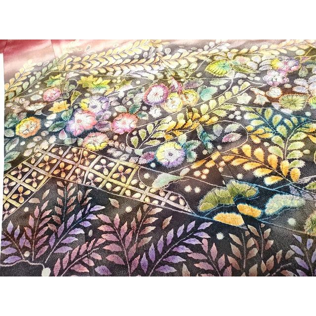 平和屋着物●伯河貞雄　振袖　辻が花　暈し染め　銀通し地　正絹　逸品　AABG7943cs
