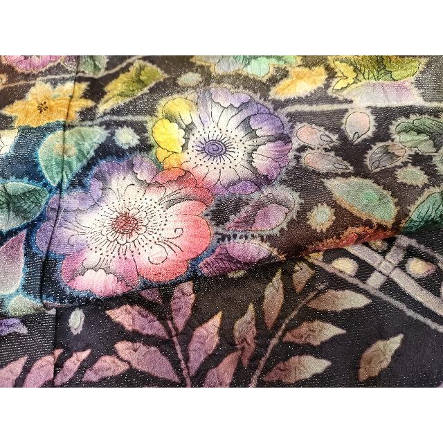 平和屋着物●伯河貞雄　振袖　辻が花　暈し染め　銀通し地　正絹　逸品　AABG7943cs