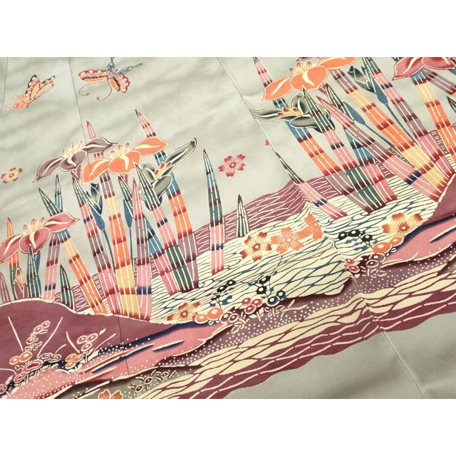 平和屋着物○本場琉球紅型 振袖 花鳥舞蝶文 正絹 逸品 AABG7967cs