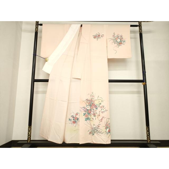 平和屋着物▽訪問着 単衣 友禅 草花文 暈し染め 正絹 逸品 AABG8464ck 