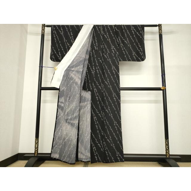 平和屋着物▽上質な小紋　単衣　舞桜文　黒地　丹後ちりめん　正絹　逸品　AABG8477ck_2