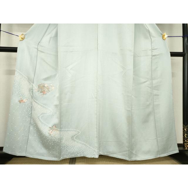 平和屋着物▽訪問着　単衣　絞り　刺繍　流水花丸文　正絹　逸品　AABG8585ck_2