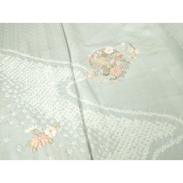 平和屋着物▽訪問着　単衣　絞り　刺繍　流水花丸文　正絹　逸品　AABG8585ck_3