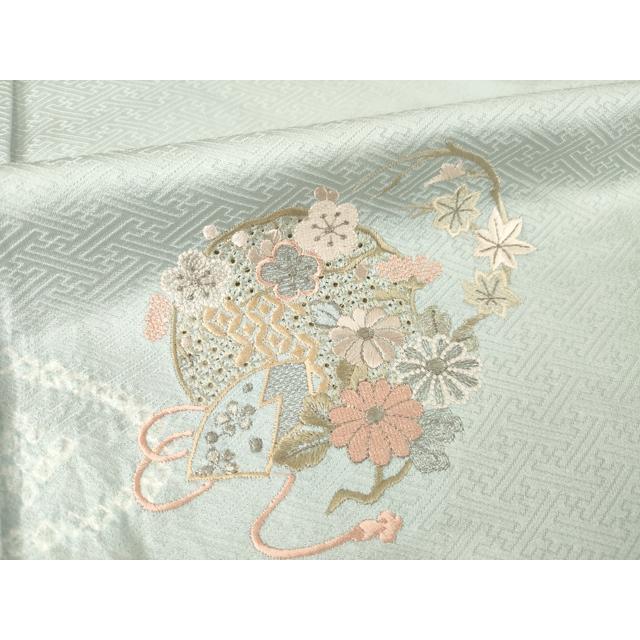 平和屋着物▽訪問着　単衣　絞り　刺繍　流水花丸文　正絹　逸品　AABG8585ck_5