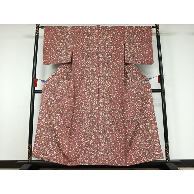平和屋着物▽上質な小紋　単衣　手描き　更紗花文　正絹　逸品　AABG8659jh_1