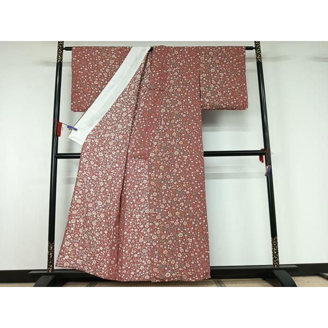 平和屋着物▽上質な小紋　単衣　手描き　更紗花文　正絹　逸品　AABG8659jh_2