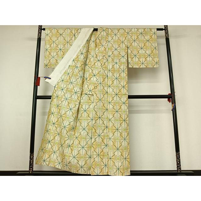 平和屋着物▽上質な紬　単衣　松皮菱文　正絹　逸品　AABG8665jh_1