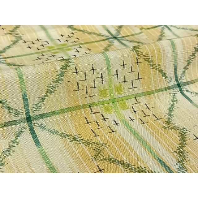 平和屋着物▽上質な紬　単衣　松皮菱文　正絹　逸品　AABG8665jh_4