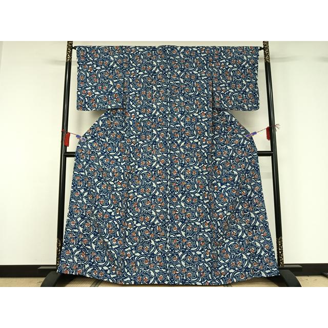 平和屋着物▽小紋　単衣　花唐草文　洗える着物　AABG8698jh_1