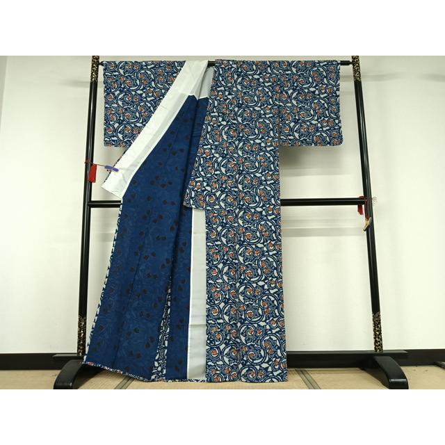 平和屋着物▽小紋　単衣　花唐草文　洗える着物　AABG8698jh_2