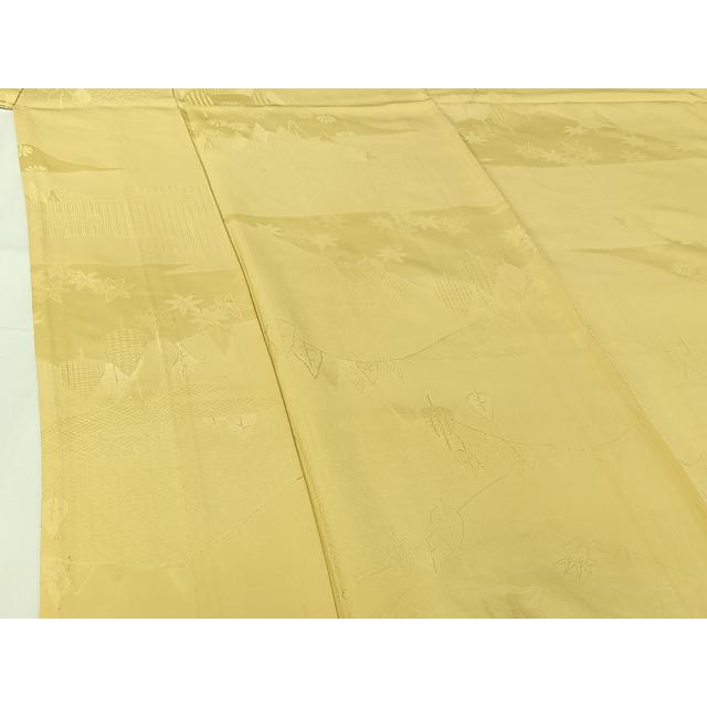 平和屋着物▽上質な色無地 単衣 風景地紋 淡黄色 正絹 逸品
