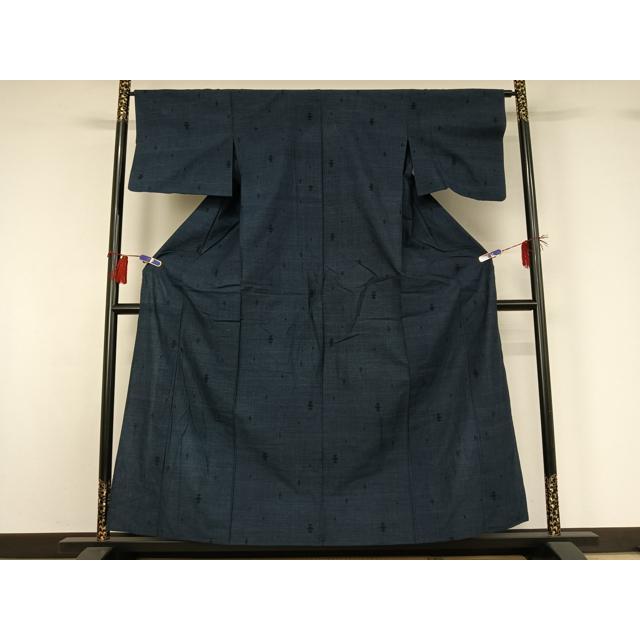 平和屋着物▽綿薩摩　単衣　菱文　木綿　逸品　AABG8807jh