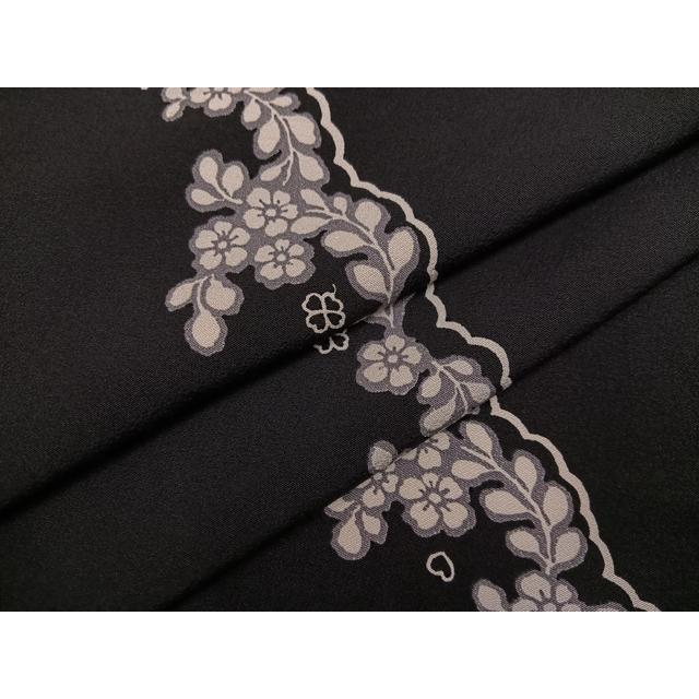 平和屋着物●松田聖子　SEIKOMATSUDA　小紋　花間道　黒地　正絹　逸品　AABG9048ph