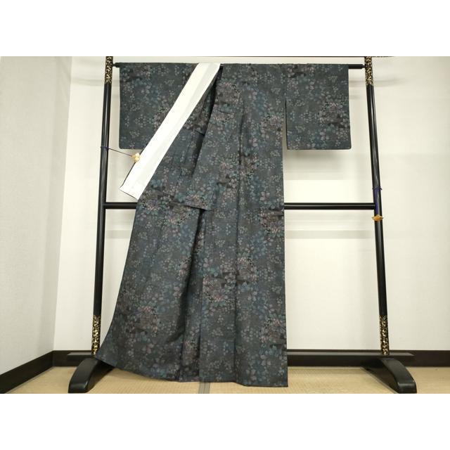 平和屋着物▽本場大島紬　単衣　9マルキ　枝花文　正絹　逸品　AABG9278ck