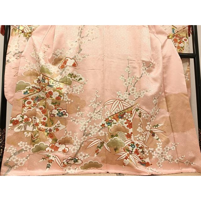 平和屋着物●豪華振袖　駒刺繍　草花文　金彩　正絹　逸品　AABG9581ph