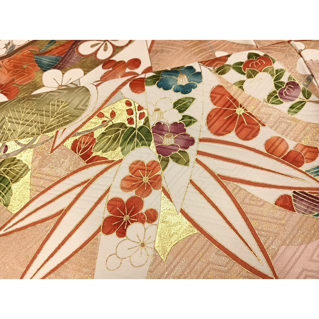 平和屋着物●豪華振袖　駒刺繍　草花文　金彩　正絹　逸品　AABG9581ph