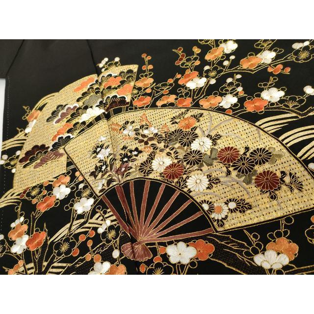 平和屋着物○豪華黒留袖 中国三大刺繍 スワトウ刺繍 汕頭刺繍 扇面梅松 