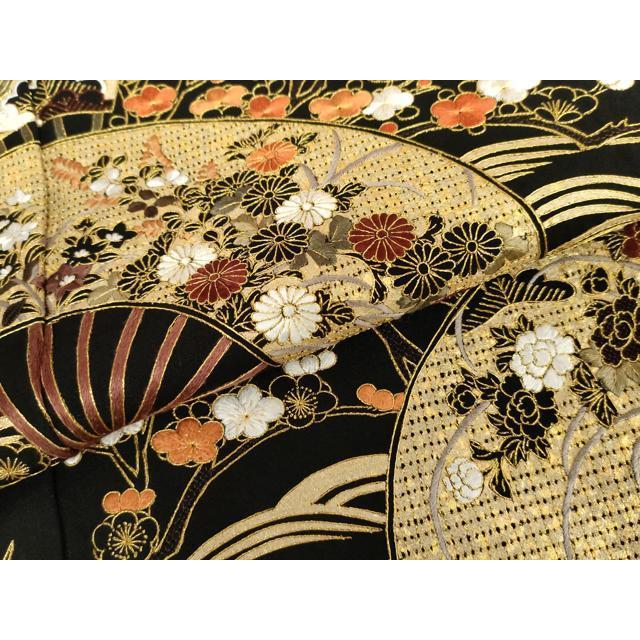 平和屋着物○豪華黒留袖 中国三大刺繍 スワトウ刺繍 汕頭刺繍 扇面梅松 