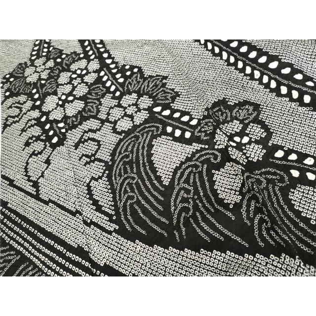 平和屋着物●豪華振袖　総絞り　立波草花文　黒地　正絹　逸品　AABG9935cs