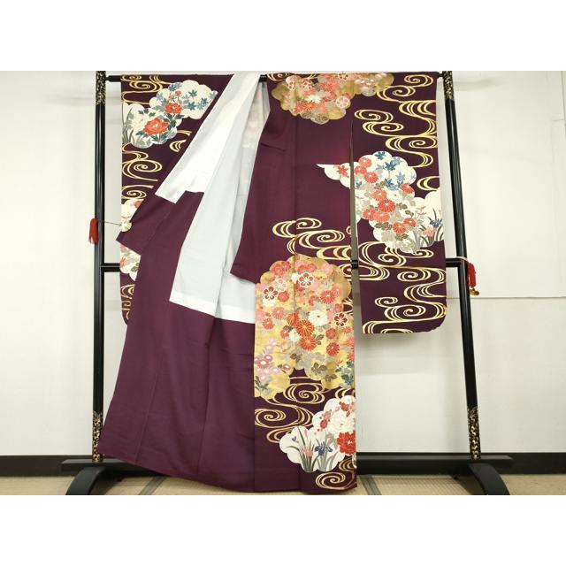 平和屋着物○豪華振袖・長襦袢(袷・半衿刺繍)セット 駒刺繍 雲取り流水