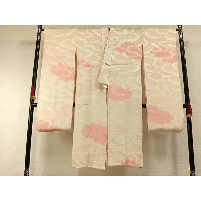平和屋着物●染色作家　伊砂利彦　型絵染　振袖・長襦袢(無双仕立て)セット　舞花文　半衿刺繍　正絹　逸品　AABH0735fy