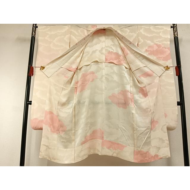 平和屋着物●染色作家　伊砂利彦　型絵染　振袖・長襦袢(無双仕立て)セット　舞花文　半衿刺繍　正絹　逸品　AABH0735fy