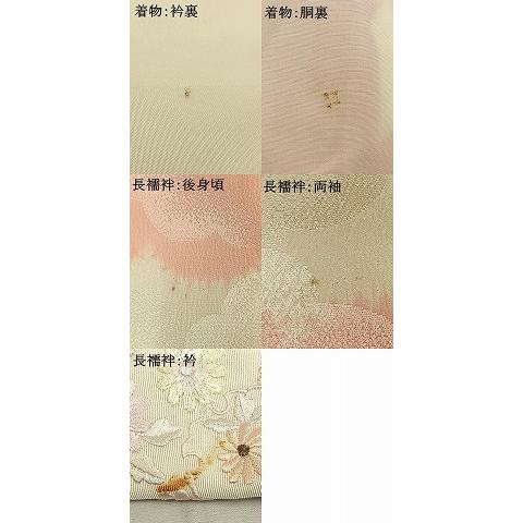 平和屋着物●染色作家　伊砂利彦　型絵染　振袖・長襦袢(無双仕立て)セット　舞花文　半衿刺繍　正絹　逸品　AABH0735fy