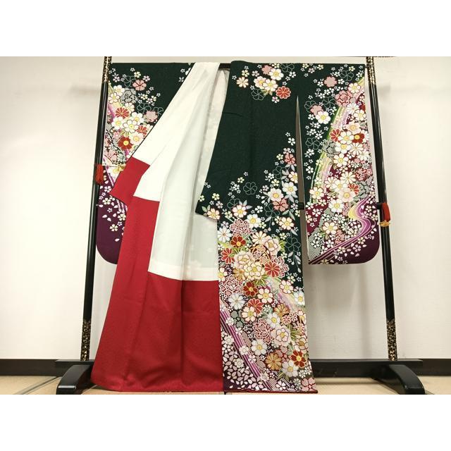 振袖 フルセット6点サイズL豪華振袖 駒刺繍 文箱花文 金彩 正絹