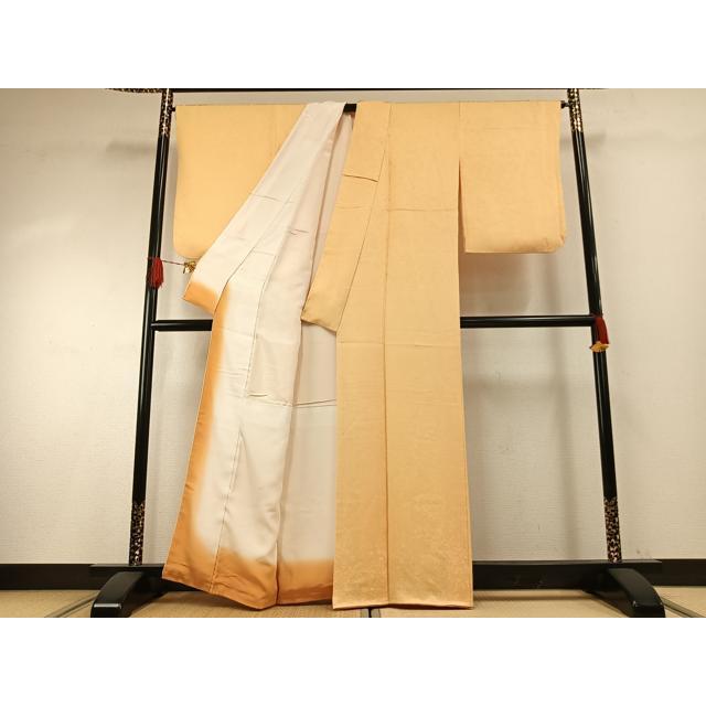 平和屋着物●上質な色無地　霞地紋　蜂蜜色　正絹　逸品　AABH0852fy