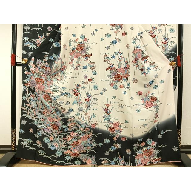 平和屋着物●豪華振袖　型染め　草花文　暈し染め　正絹　逸品　AABH0859fy