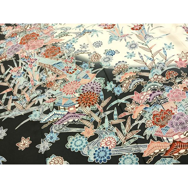平和屋着物●豪華振袖　型染め　草花文　暈し染め　正絹　逸品　AABH0859fy