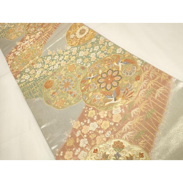 平和屋着物▽六通柄袋帯 瑞祥 花鳥丸文 金銀糸 正絹 逸品 AABH1622wj