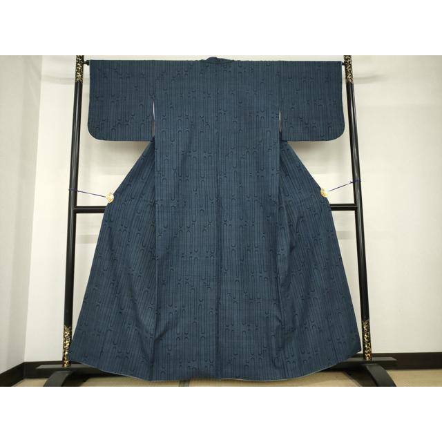 平和屋着物●綿薩摩　東郷織物謹製　手織　160亀甲　實篤　永江明夫(正藍染)　160亀甲　エ霞文　綿　逸品　AABH4599ck 平和屋着物○綿薩摩 東郷織物謹製 手織 160亀甲 實篤 永江明夫(正藍染