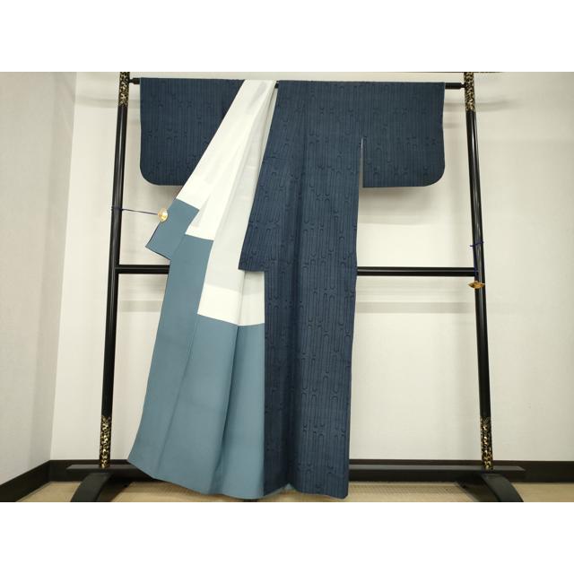 平和屋着物●綿薩摩　東郷織物謹製　手織　160亀甲　實篤　永江明夫(正藍染)　160亀甲　エ霞文　綿　逸品　AABH4599ck 平和屋着物○綿薩摩 東郷織物謹製 手織 160亀甲 實篤 永江明夫(正藍染