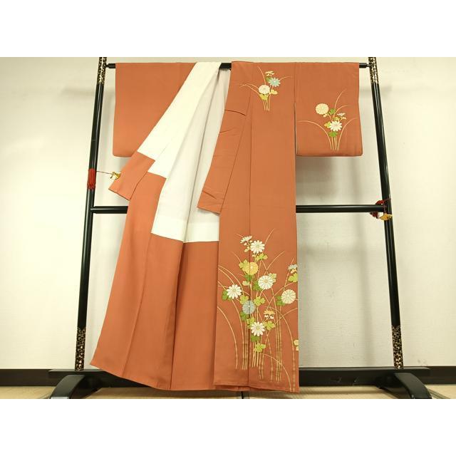 平和屋着物●銀座　志ま亀　訪問着　草花文　金彩　たとう紙付き　正絹　逸品　AABH4913fy