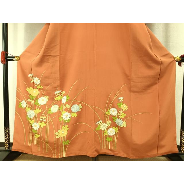 平和屋着物●銀座　志ま亀　訪問着　草花文　金彩　たとう紙付き　正絹　逸品　AABH4913fy