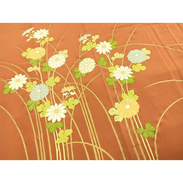 平和屋着物●銀座　志ま亀　訪問着　草花文　金彩　たとう紙付き　正絹　逸品　AABH4913fy