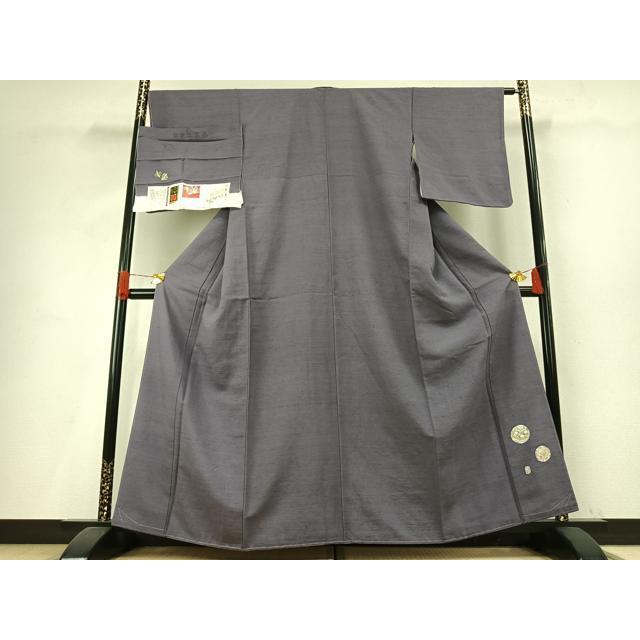 平和屋着物●本加賀友禅作家　柿本市郎　紬　色無地　薄鼠色　証紙付き　正絹　逸品　未使用　AABH5000fy