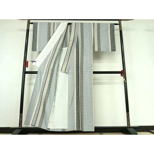 平和屋着物▽上質な紬　単衣　立涌文　正絹　逸品　AABH5738jh